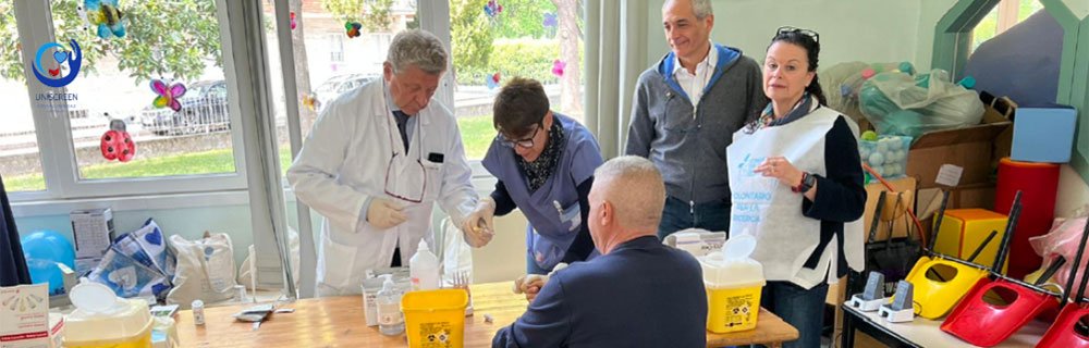 Studio pilota UNISCREEN condotto a Cantalupo, Cerro Maggiore (MI). Gli obiettivi di questo studio pilota erano molteplici, primo fra tutti capire la fattibilità e l’accettabilità di uno screening universale con il pungidito, in vista dell’approvazione della legge di screening, presentata in Parlamento da Fondazione Italiana Diabete (FD) e approvata anche in Senato il 13 settembre 2023.
